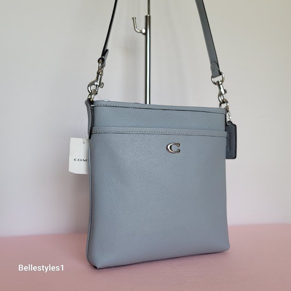 COACH Kitt Crossgrain Leather Messenger Crossbody- Blue Grey color ⭐ - Picture 2 of 16